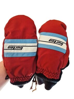 Burton Leather Ski Snowboard Mittens Red Blue Retro Winter Gloves Size M